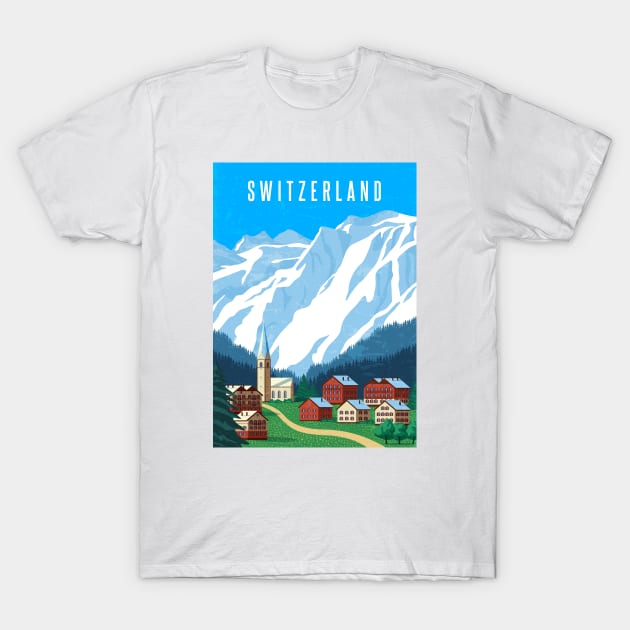 Switzerland, Alps - Retro travel minimalistic poster T-Shirt by GreekTavern